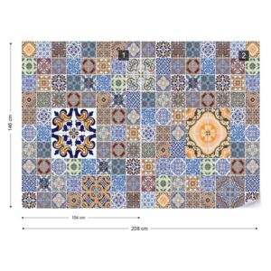 Fototapeta GLIX - Pattern Vintage Tiles Blue + lepidlo ZADARMO Vliesová tapeta - 208x146 cm