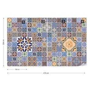 Fototapeta GLIX - Pattern Vintage Tiles Blue Vliesová tapeta - 416x254 cm