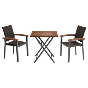 FLORABEST® Súprava záhradného nábytku, hnedá, 3-dielna - 1 skladací stôl + 2 stoličky (800000159)