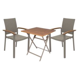 FLORABEST® Súprava záhradného nábytku, prírodný vzhľad, 3-dielna - 2 stohovateľné stoličky + 1 stôl (800000165)