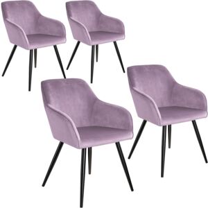Tectake 404031 4 stoličky marilyn v zamatovom vzhľade - ružová/čierna