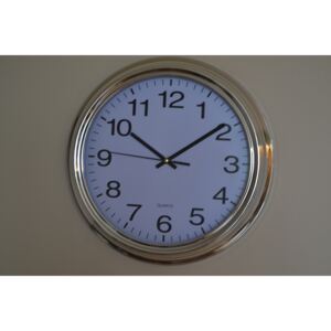 Nástenné hodiny, (priemer 35 cm) - bielo-strieborné, FJ-015