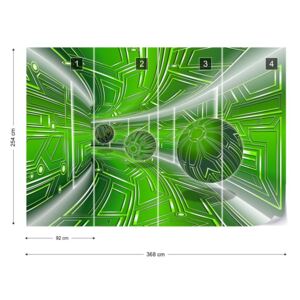 Fototapeta GLIX - 3D Tech Tunnel Green 2 Vliesová tapeta - 368x254 cm
