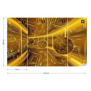 Fototapeta GLIX - 3D Tech Tunnel Yellow Vliesová tapeta - 416x254 cm