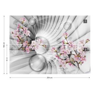 Fototapeta GLIX - 3D Flowers And Bubbles Tunnel View Vliesová tapeta - 254x184 cm