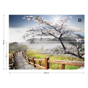 Fototapeta GLIX - Cherry Blossom Mountain Path Vliesová tapeta - 254x184 cm