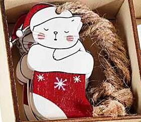 Drevená vianočná ozdoba s mačkou - 6 variant Číslo: 6