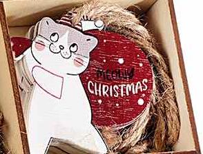 Drevená vianočná ozdoba s mačkou - 6 variant Číslo: 3
