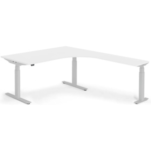 Výškovo nastaviteľný stôl Modulus, rohový, 1600x2000mm, biela/strieborná