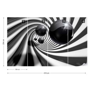 Fototapeta GLIX - 3D Swirl Tunnel Black Balls Vliesová tapeta - 416x254 cm