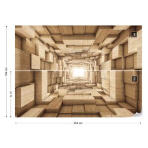 Fototapeta GLIX - 3D Wood Tunnel Optical Illusion Vliesová tapeta - 254x184 cm