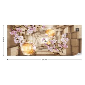 Fototapeta GLIX - 3D Tunnel Cherry Blossom Flowers Vliesová tapeta - 250x104 cm