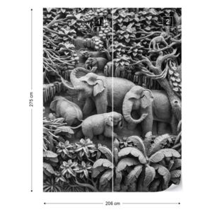 Fototapeta GLIX - 3D Carved Wood Jungle Elephants + lepidlo ZADARMO Vliesová tapeta - 206x275 cm