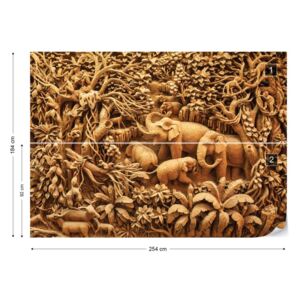 Fototapeta GLIX - 3D Carved Wood Jungle Elephants Vliesová tapeta - 254x184 cm