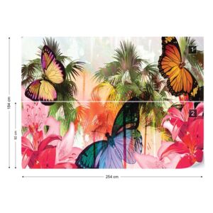 Fototapeta GLIX - Butterflies Palms Flowers Tropical Vliesová tapeta - 254x184 cm