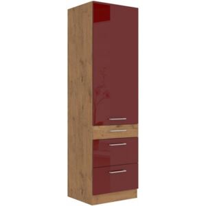 Vysoká kuchynská skriňa so zásuvkami 60x210 cm 03 - VISION - Bordo / Dub lancelot