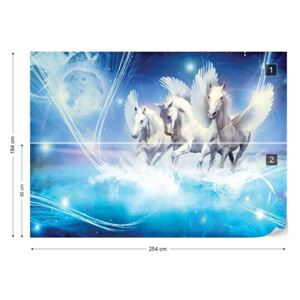 Fototapeta GLIX - Winged Horses Pegasus Blue Vliesová tapeta - 254x184 cm