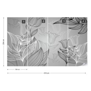 Fototapeta GLIX - Flowers Illustration Grey Vliesová tapeta - 416x254 cm