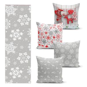 Súprava 4 vianočných obliečok na vankúš a behúň na stôl Minimalist Cushion Covers Snowflakes