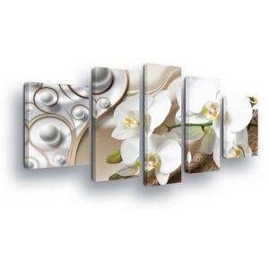 GLIX Obraz na plátne - White Flowers with Gray Pearl 2 x 40x60 / 2 x 30x80 / 1 x 30x100 cm