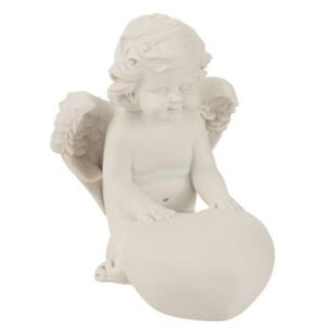 Dekorácie kľačiaci biely anjel so srdcom - 12 * 15 * 16cm