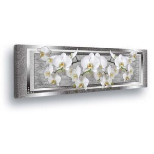 Obraz na plátne GLIX - White Flower Decoration in Silver Background 45x145 cm