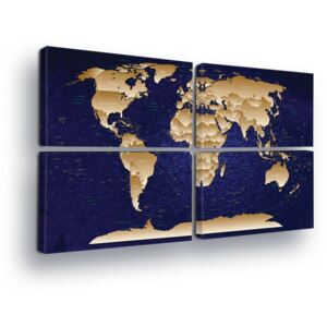 GLIX Obraz na plátne - Beige Map of the World on Blue Background 4 x 60x40 cm