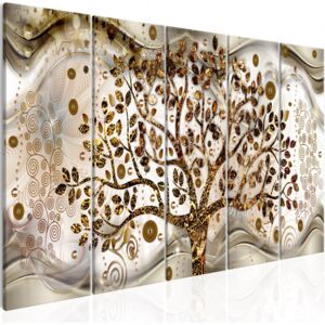 Obraz na plátne Bimago - Tree and Waves (5 Parts) Brown 200x80 cm