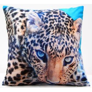 Modrá obliečka na vankúše s leopardom