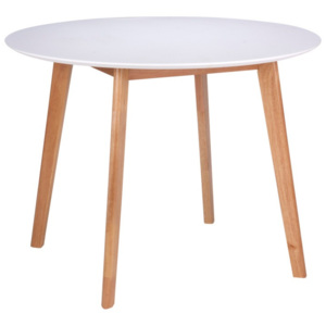 Biely jedálenský stôl s nohami z dreva kaučukovníka sømcasa Monna, ⌀ 100 cm