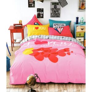 Detské posteľné obliečky v ružovo sivej farbe so srdiečkami