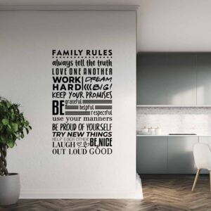 Nálepka na stenu GLIX - Family rules Čierna 100x50 cm