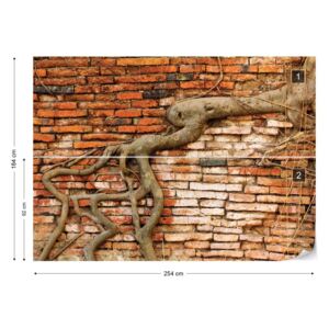Fototapeta GLIX - Grunge Brick Wall Tree Roots + lepidlo ZADARMO Papírová tapeta - 254x184 cm
