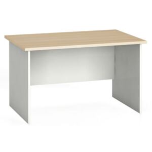 Rohový kancelársky pracovný stôl, zaoblený 160 x 120 cm, biela/dub prírodný, pravý