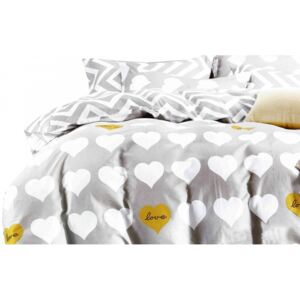 Sivé valentínske posteľné obliečky s bielymi srdiečkami