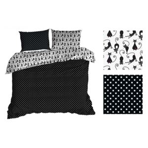 Čierne obojstranné posteľné obliečky s mačičkami