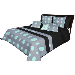 Kvalitné prehozy na manželskú posteľ v čiernej farbe s mätovo sivým motívom Čierna