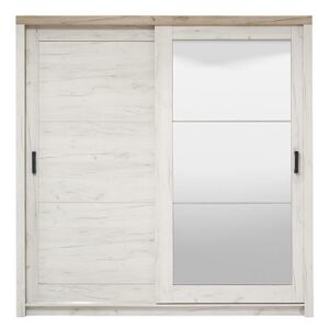 Šatníková skriňa s posuvnými dverami a zrkadlom Henry - dub biely/dub šedý