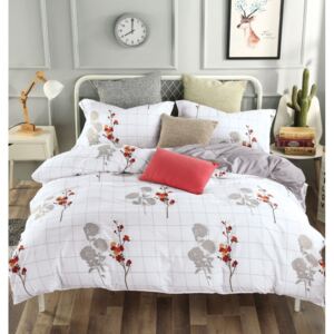 Krásne obojstranné posteľné obliečky biele s motívom kvetín a kára Biela
