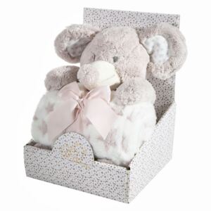 Krásne darčekové balenie detská hrejivá deka s plyšovou hračkou sloníka krémová