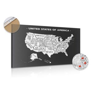 Obraz na korku náučná mapa USA v čiernobielom prevedení