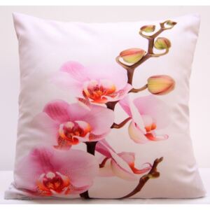 Biele obliečky na vankúše s ružovou orchideou