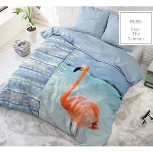 Moderné posteľné obliečky modrej farby s plameniakom 200 x 200 cm