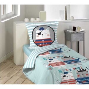 Modré detské posteľné obliečky CAPITAINE CHAT 140 x 200 cm