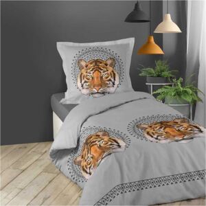 Bavlnené obliečky na posteľ sivej farby s tigrom JACANA 140 x 200 cm