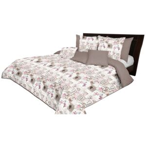 Krásny béžovo hnedý obojstranný prehoz na posteľ s vintage motívom Béžová