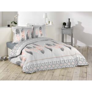 Sivé detské posteľné obliečky s pierkami 200 x 220 cm