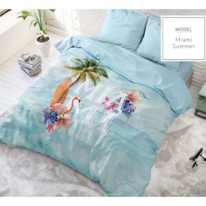 Bavlnené modré posteľné obliečky s letným motívom 200 x 220 cm