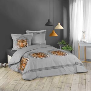 Bavlnené obliečky na posteľ sivej farby s tigrom JACANA 200 x 200 cm