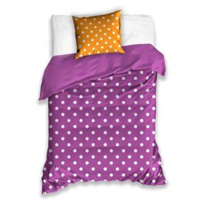 Detská posteľná návliečka vo fialovej farbe a bielymi bodkami